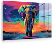 MuchoWow® Peinture sur verre 150x100 cm - Peinture acrylique sur verre - Éléphant - Coloré - Ciel - Abstrait - Photo sur verre - Décoration murale salon - Décoration murale chambre à coucher - Peintures