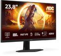 Zwarte AOC gaming monitor, 23,8 inch, 180Hz, QHD, IPS, G-SYNC, HDR10, met game op scherm.
