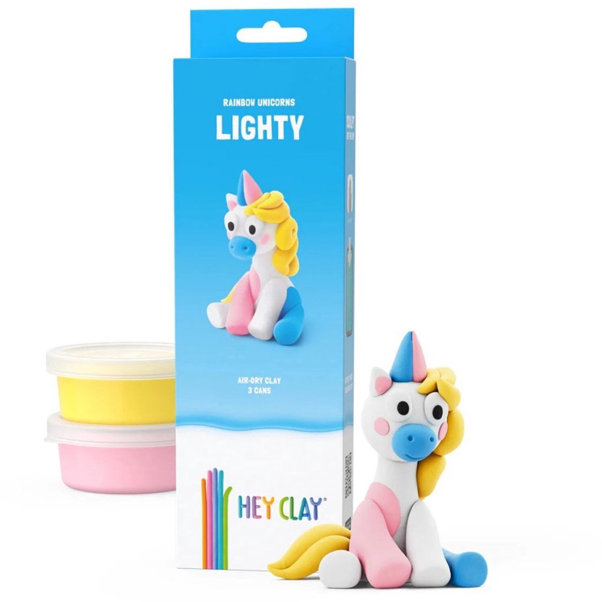 Hey Clay - Eenhoorn - Rainbow unicorn lighty - 3 potjes - boetseerklei - klei