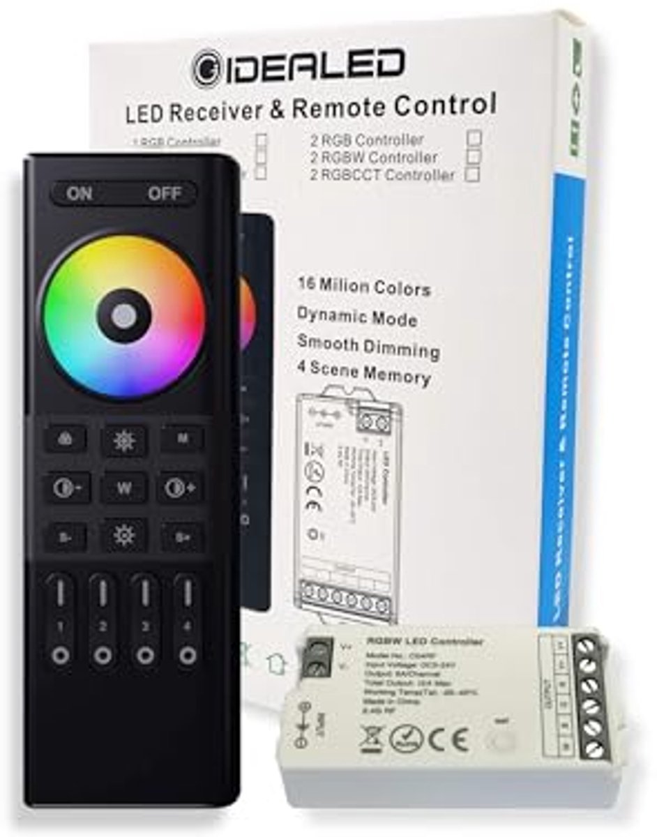 RGBW LED-controller met draadloze afstandsbediening voor 4 zones - dimbare kleurverandering voor LED-strips