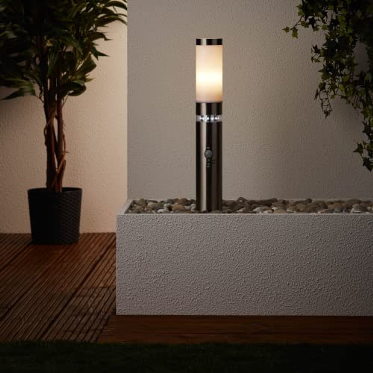 Buitenverlichting met Bewegingsmelder en Schemerschakelaar - Spatwaterdichte Sokkellamp voor Tuin en Terras