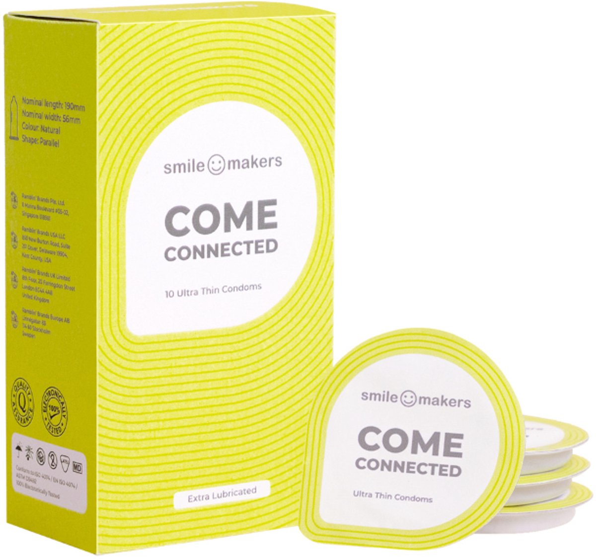 Smile Makers Come Connected Condooms – Ultra-Dunne Condooms Met Perfecte Pasvorm – 10 Stuks – Natuurrubber Latex – Vegan – Glijmiddel op Waterbasis – Voor Veilige, Comfortabele & Intieme Verbinding – Individueel Verpakt – Premium Kwaliteit