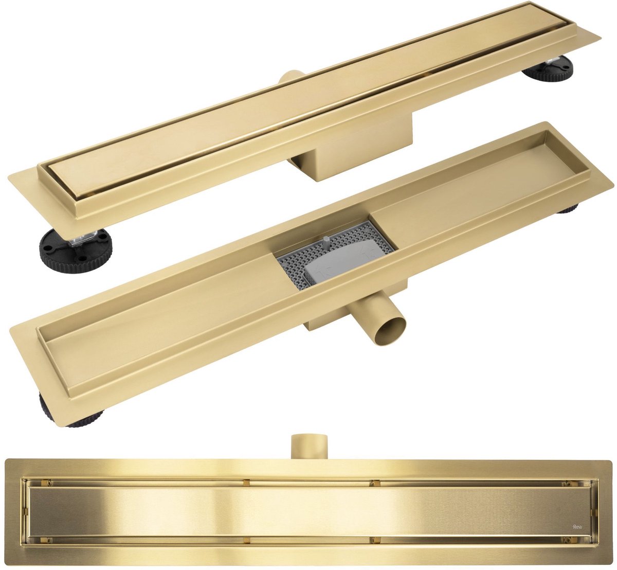 Rea Neox 80 - Lineaire Afvoer - Douchegoot - Geborsteld Goud - 80X11X9Cm