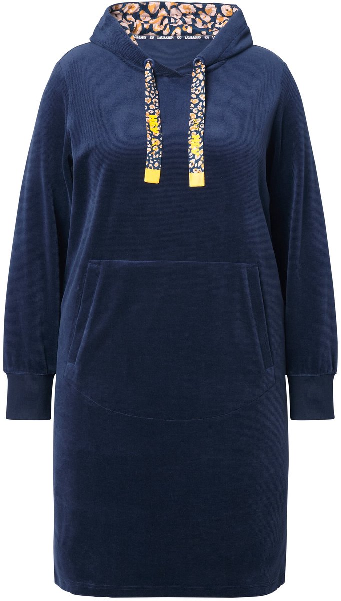 Laurasøn - Dames - Capuchonjurk fijne corduroylook lange mouw - Navyblauw - Maat 44+