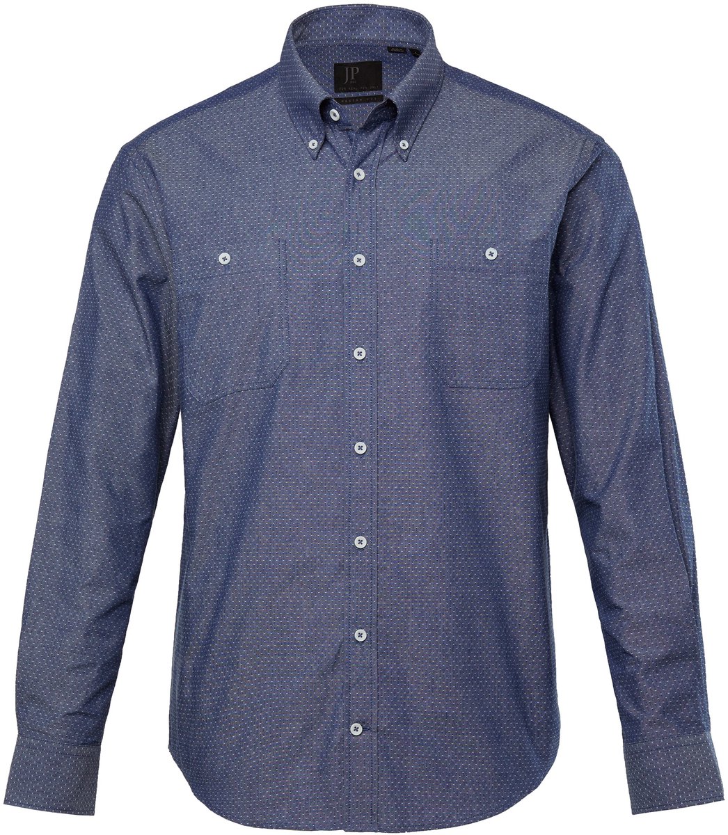 JP 1880 - Heren - Overhemd in denim look lange mouwen cowboy buttondown-kraag - Blauw denim - Maat L
