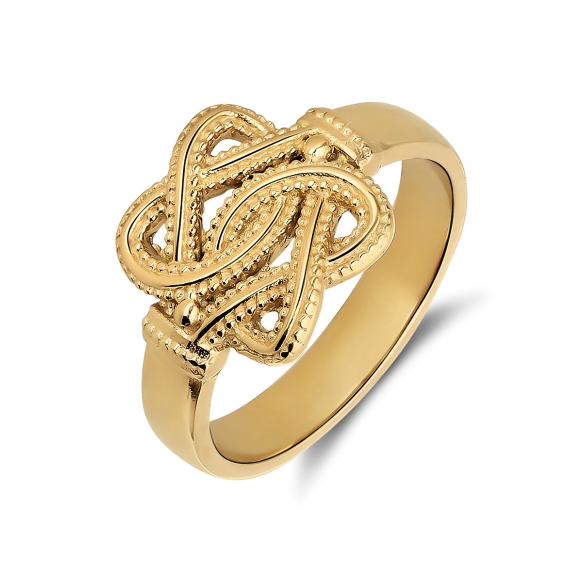 Lucardi Unisex Stalen goldplated ring met surinaamse mattenklopper - Ring - Staal - Goudkleurig - 20 / 63 mm