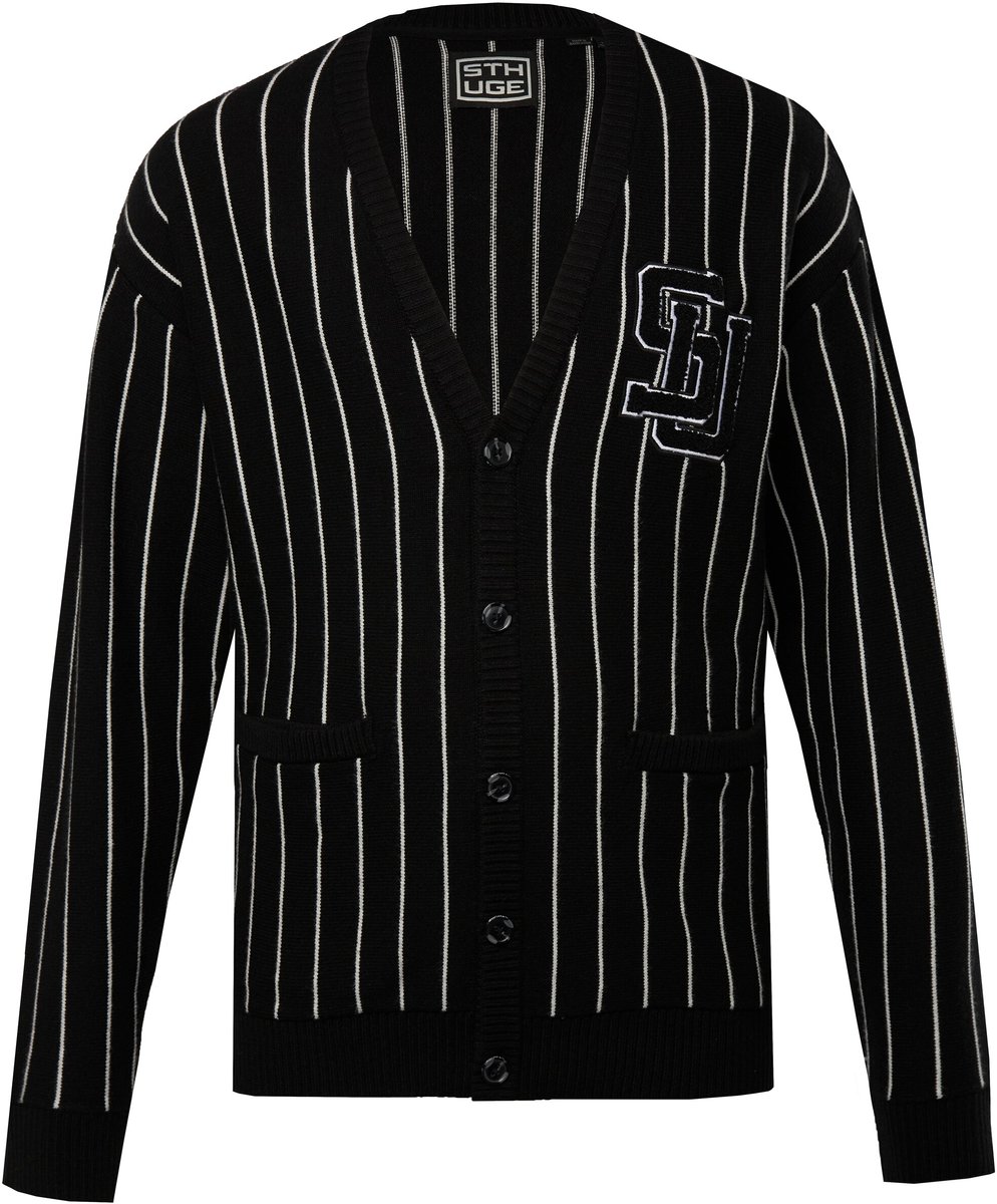 STHUGE - Heren - Vest pinstripes V-hals badge - Zwart - Maat XXL