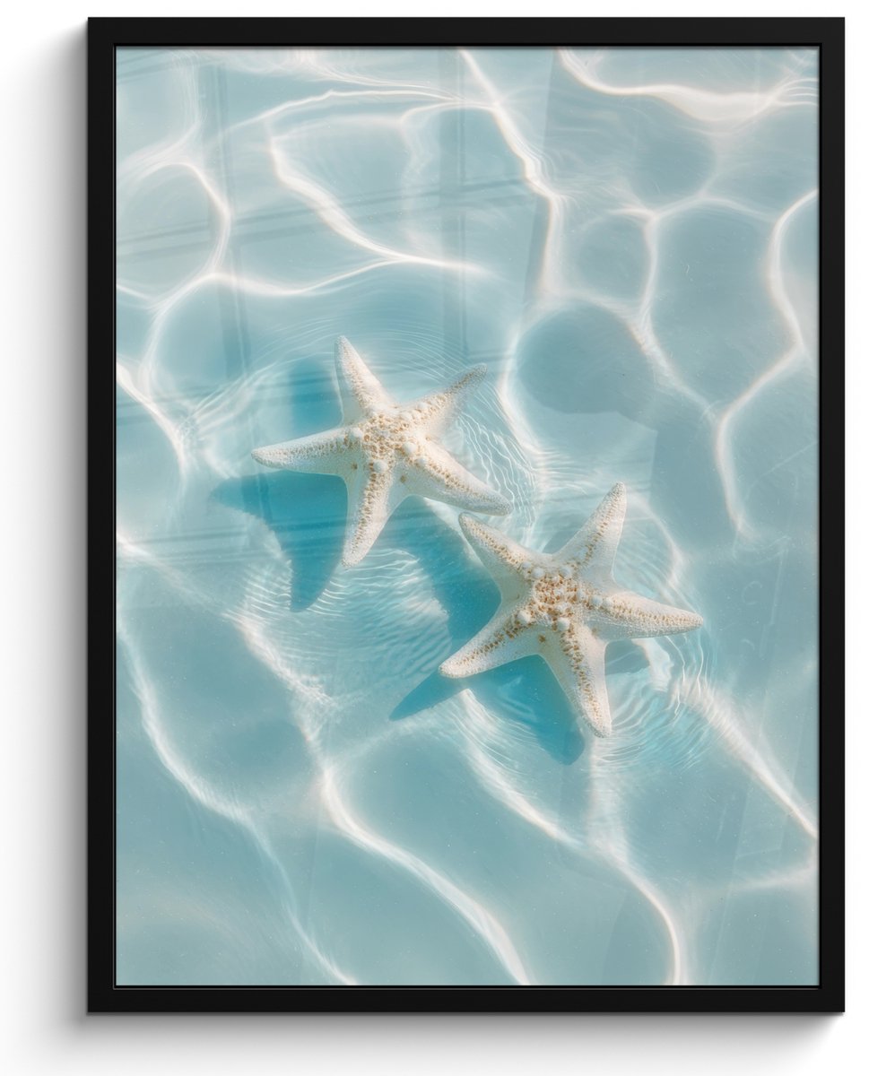 FrameYourWall Poster in lijst - Fotolijst 60x80 cm - Posters - Zeesterren - Golvend water - Rustgevend - Posterlijst zwart - Decoratie - Wanddecoratie woonkamer - Muurdecoratie slaapkamer