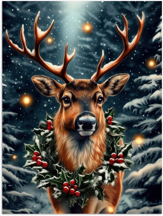 Poster 90x120 cm - Kerst - Magie - Bos - Kleurrijk - Posters - Kamer decoratie - Wanddecoratie woonkamer - Muurdecoratie slaapkamer - Kerstversiering - Kerstdecoratie voor binnen - Kerstmis