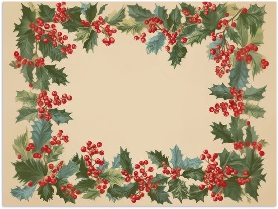 Poster 120x90 cm - Hulstrand - Bessen - Beige - Posters - Kamer decoratie - Wanddecoratie woonkamer - Muurdecoratie slaapkamer - Kerstversiering - Kerstdecoratie voor binnen - Kerstmis