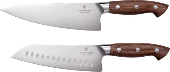 Couteau de chef & Santoku – acier allemand et poignée en noyer