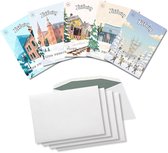 Inspra Studio – Luxe Kerstkaarten met Enveloppen – 5 Stuks – Tilburg Stad Wenskaarten – Artistieke Illustraties van Nederlandse Steden