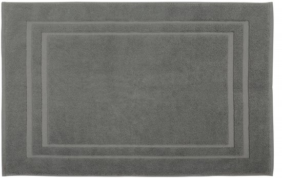 Tapis de bain gris 100% coton avec un cadre doublement rainuré.