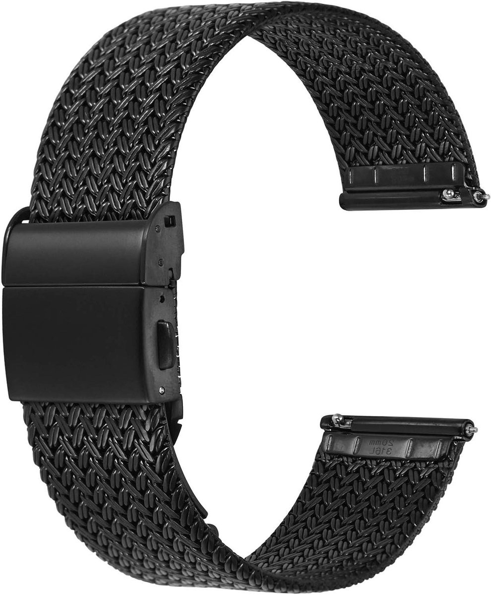 Metalen Horlogeband - Mesh Geweven Roestvrij Staal - Snelsluiting en Vouwsluiting - Bandbreedte 14 mm 16 mm 18 mm 20 mm 22 mm