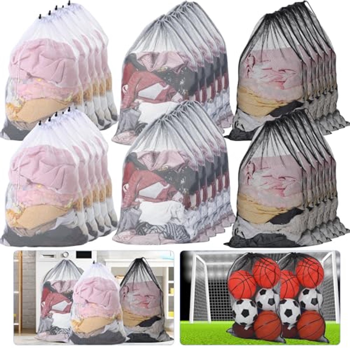 Grote waszakken 30 stuks 61 x 91 cm met trekkoord voor wasgoed en organisatie