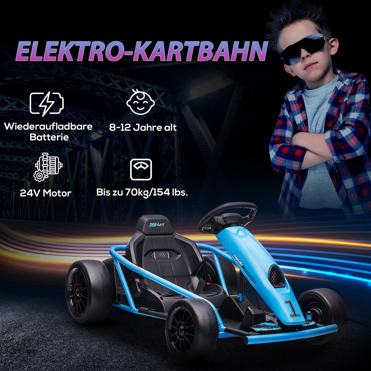 HOMCOM Elektrische Kart voor Kinderen Kunststof, Metaal 115L x 77B x 54H cm Blauw — afbeelding 6
