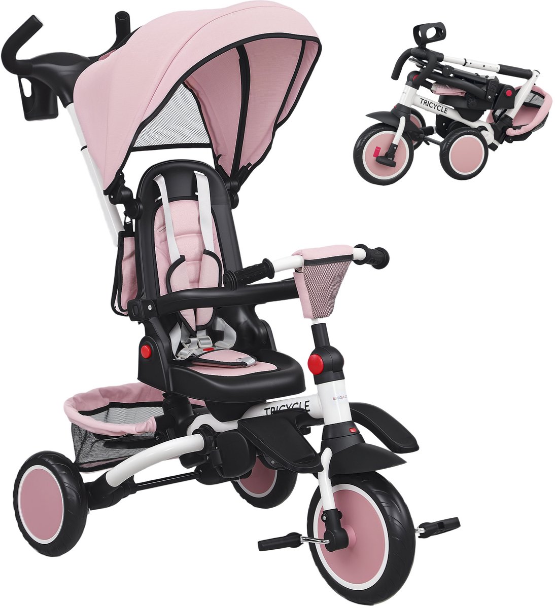 AIYAPLAY Kinderdriewieler Staal, Kunststof 111,5L x 52B x 98H cm Roze