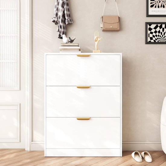 FSR177-W Smalle Schoenenkast met 2 Kleppen - Moderne Entree Scho