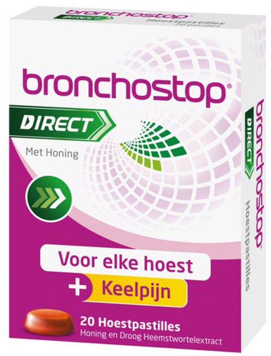 Bronchostop Hoestpastilles Direct Met Honing - 2 x 20 stuks - Voordeelverpakking