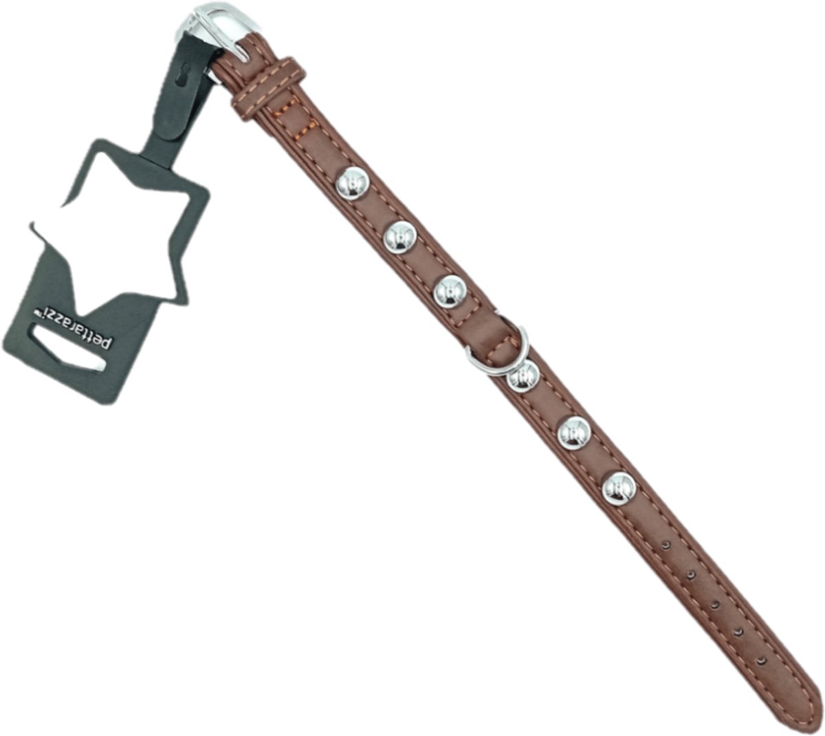 Pettarazzi - Halsband - Chocoladebruin met Zilveren Knopen - 50cmx30mm