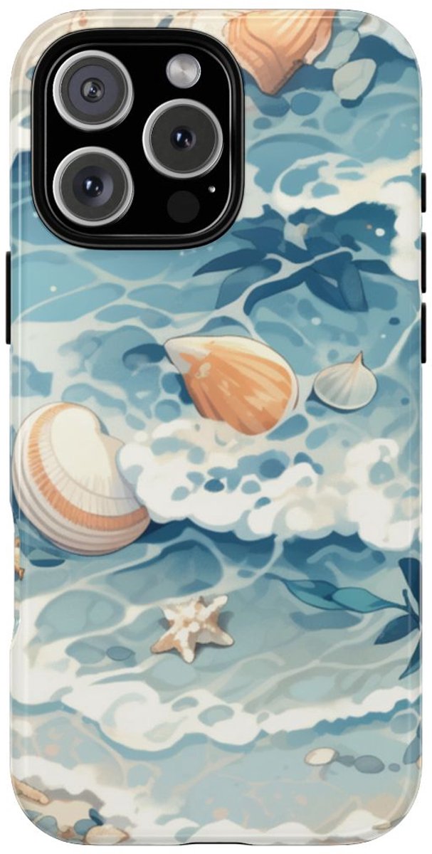Zeesterren en Schelpen op Oceaangolven – Telefoonhoesje Geschikt voor iPhone 16 Pro Max