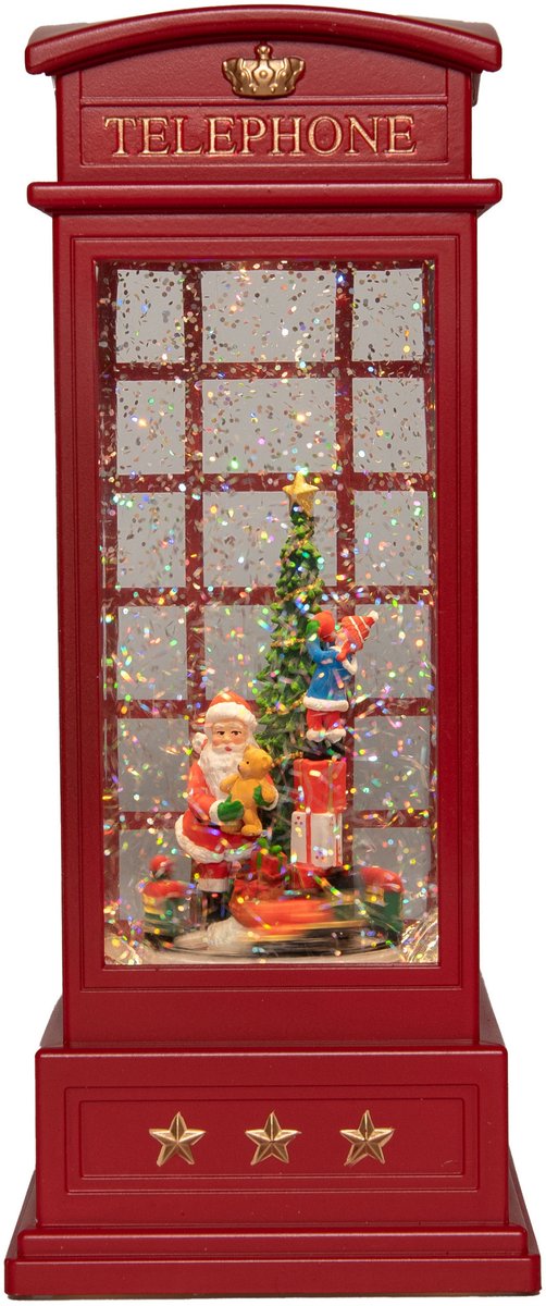 Anna's Collection Sneeuwbol/snowglobe glitter telefooncel - rood - kerstman - 10 x 25 cm - LED verlichting - lantaarn