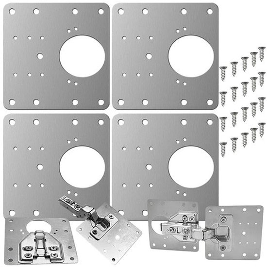Scharnier Reparatie Plaat - 4 Stuks - Inclusief 20 Schroeven - Keukenkastje - Reparatieplaat