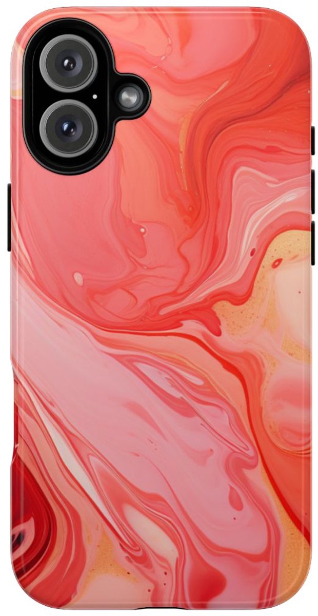 Koraalrode Abstracte Krullen – Telefoonhoesje Geschikt voor iPhone 16 Plus