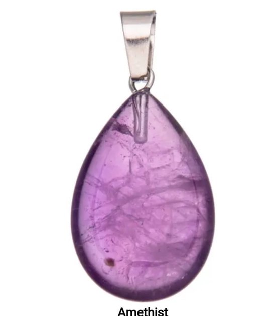 Pendentif goutte d'améthyste avec passant argenté.