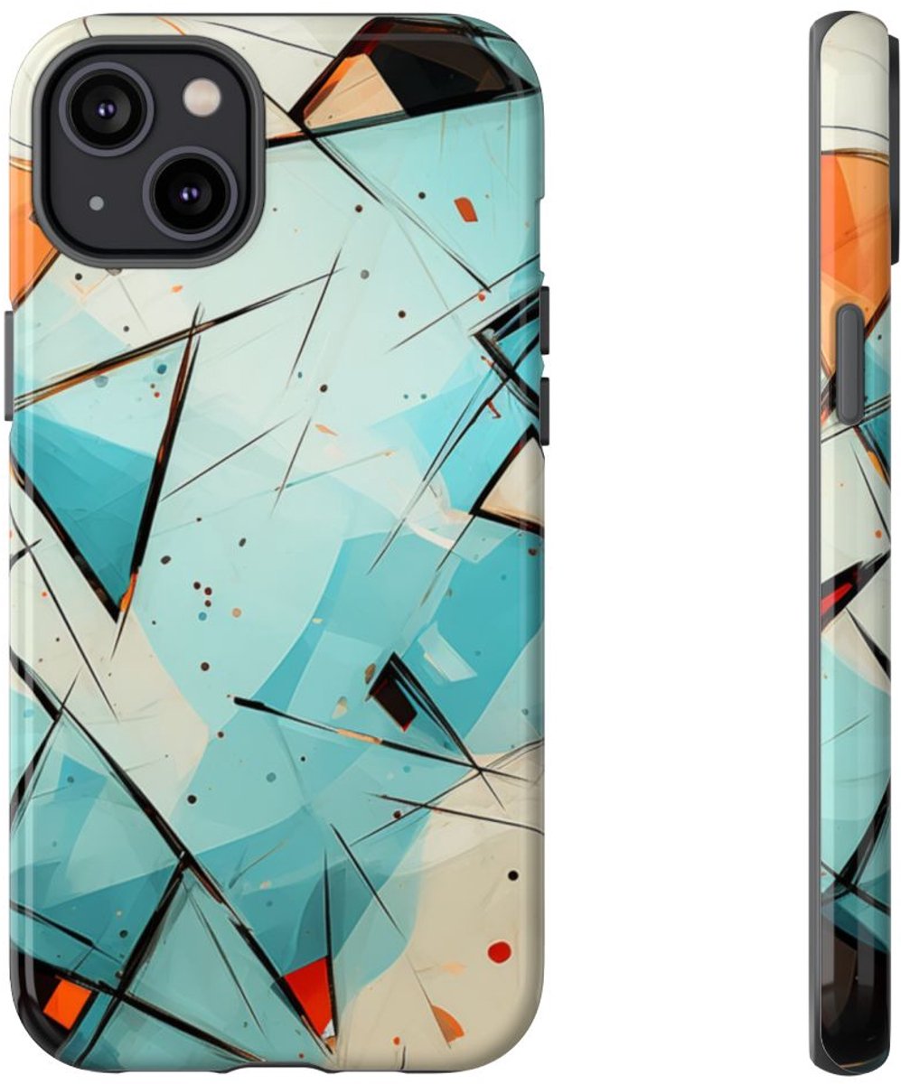 Blauw-Oranje Geometrische Abstracte Kunst – Telefoonhoesje Geschikt voor iPhone 14 Plus