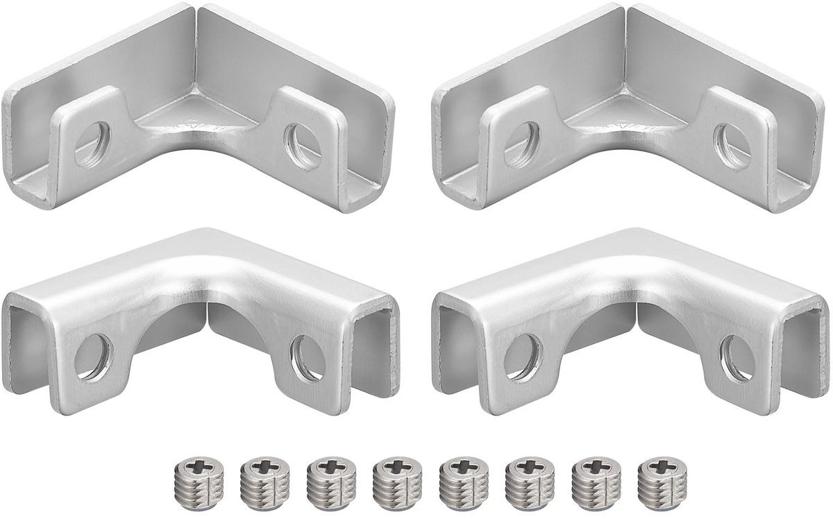 L-vormige Glasklem 4 Stuks - Voor 4-8 mm Glas - Aluminium - Voor Vitrinekast en Aquarium