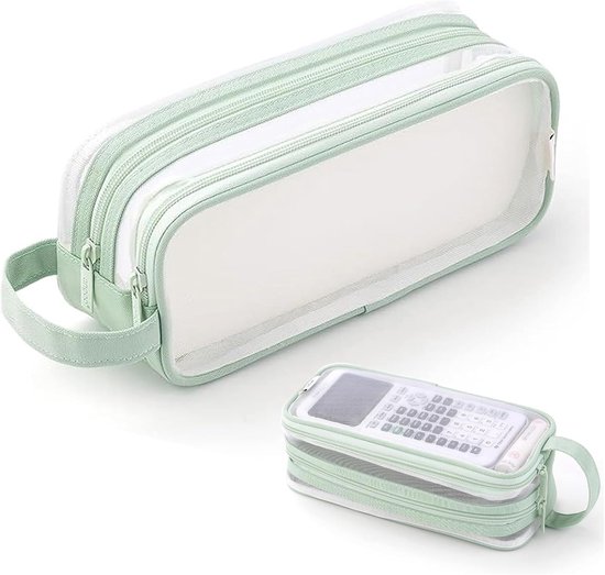 Foto: Etui pennenzak etui voor school transparant etui transparant examenetui schoolspullen transparante schooletui schooletui etui voor mannen en vrouwen kinderetui reizen gaas terug naar school groen