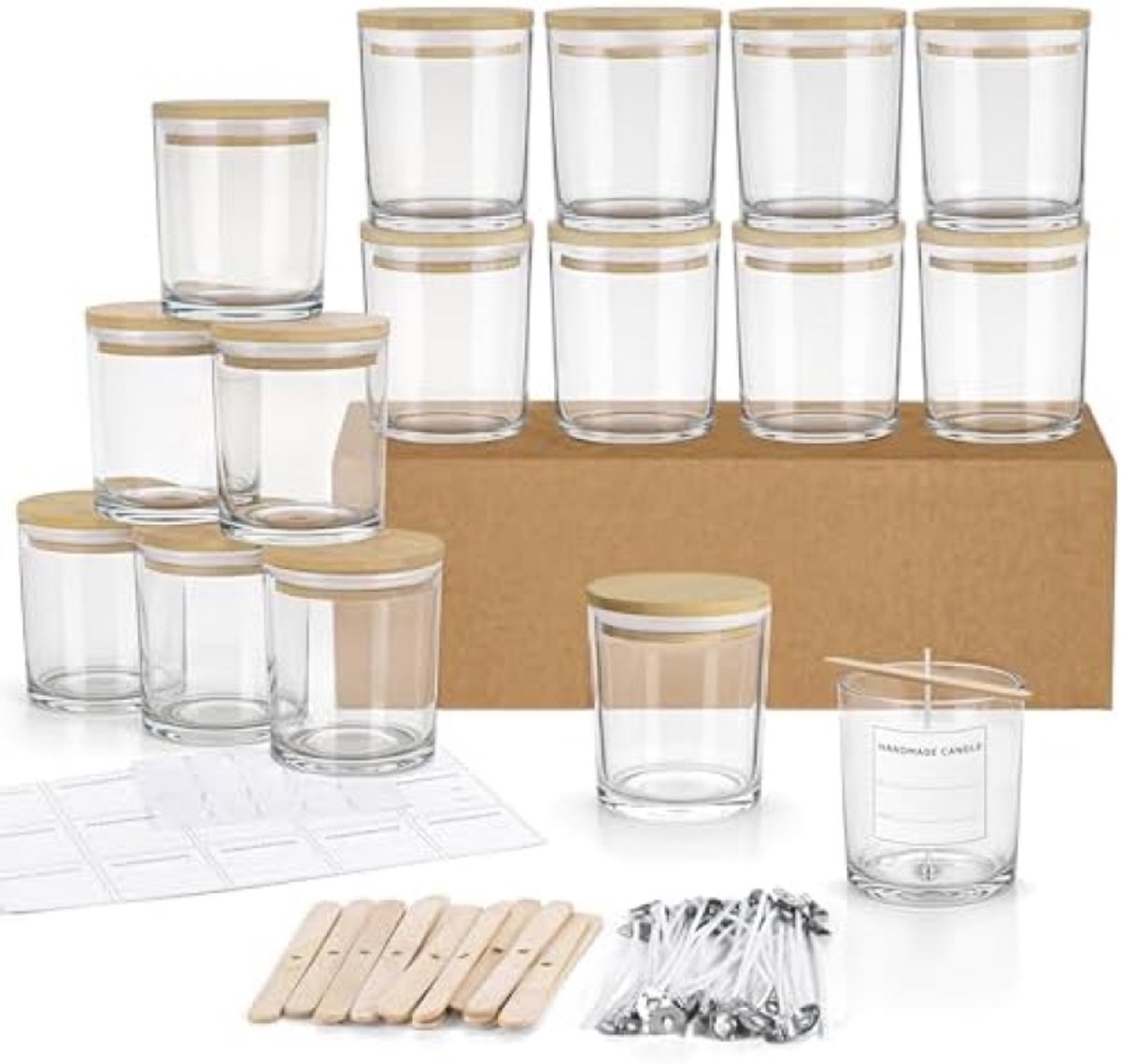 MILIVIXAY 20 Pack 7oz Frosted Amber Dikke Glazen Kaarsenpotten met Deksels - Bulk Lege Kaarsenpotten voor het Maken van Kaarsen - Kruiden, Poeder