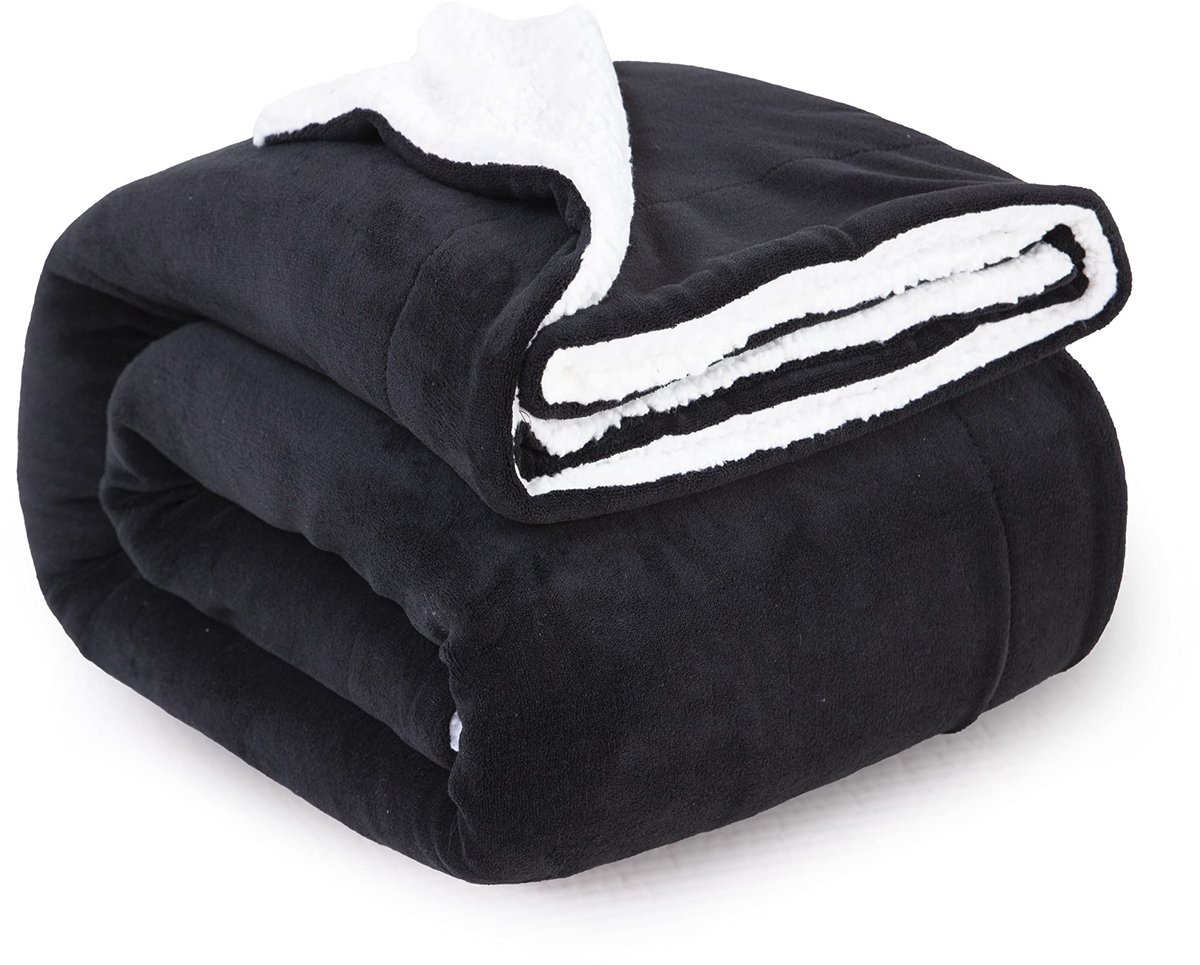 Azomor® Zachte en warme sherpa deken voor bank, bed en reizen zwart 150x200 cm