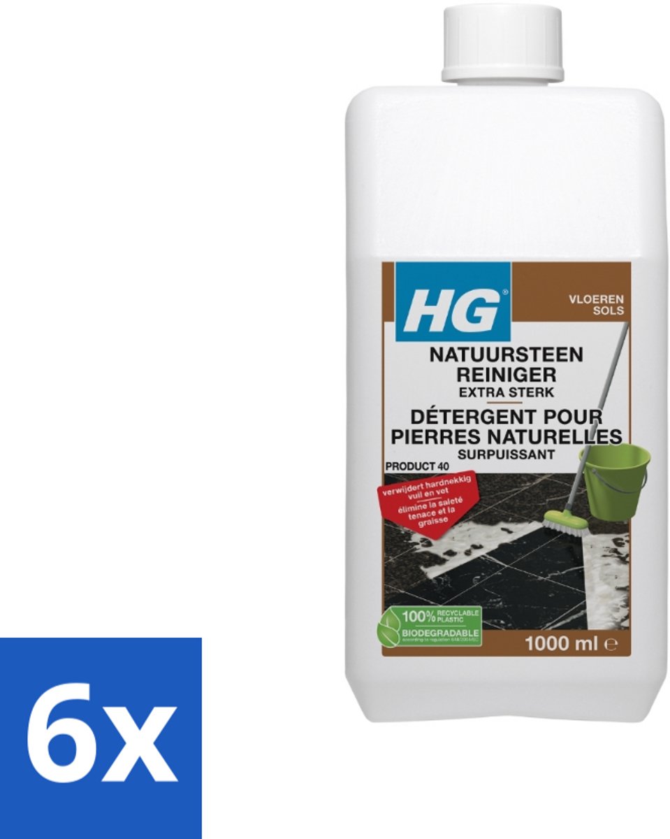 6 x HG Natuursteenkrachtreiniger Extra Sterk 1 liter - Natuursteenreiniger - Marmerreiniger - Travertinreiniger - Granito Reiniger - Vloerreiniger