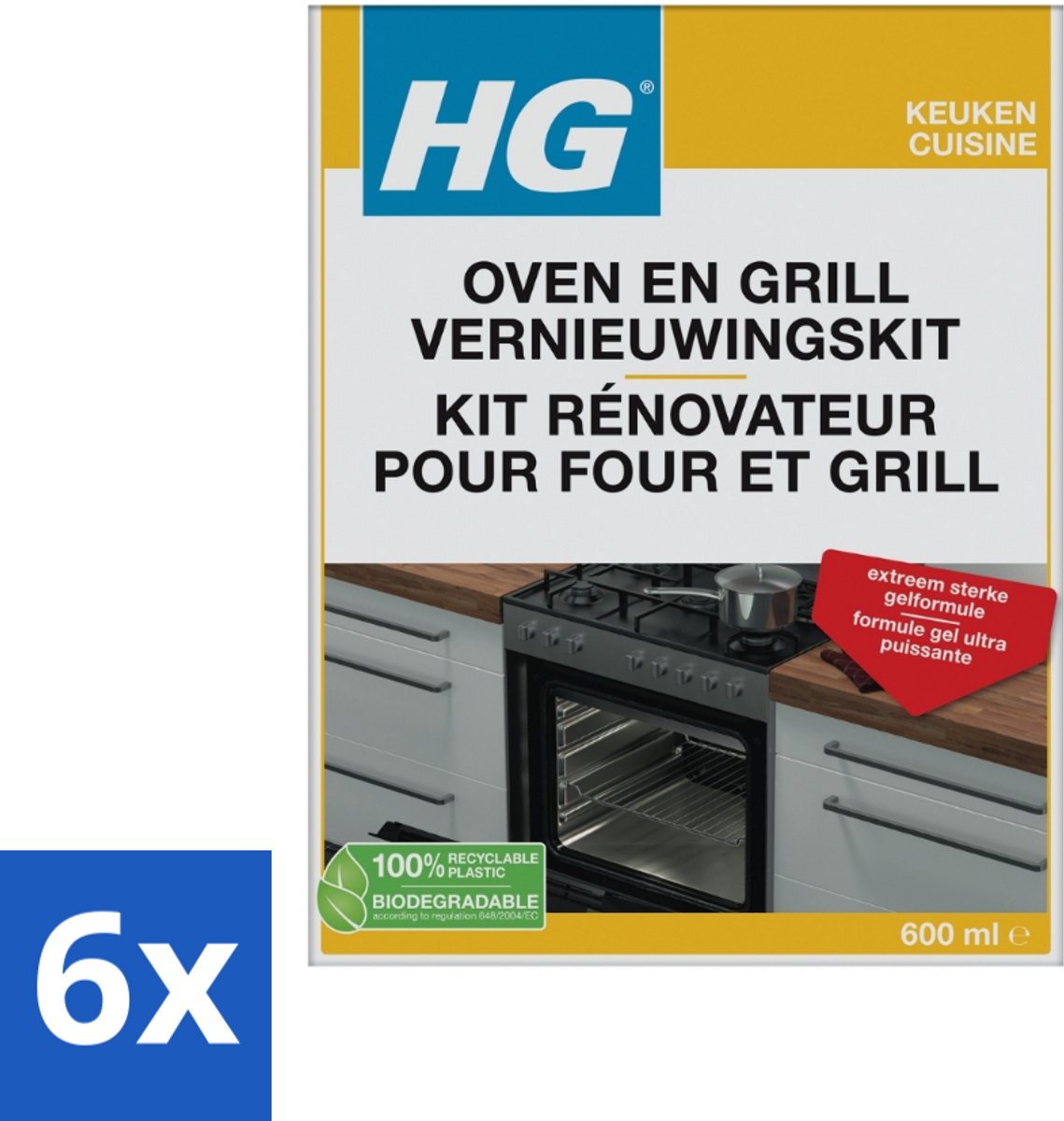 6 x HG Oven & Grill Vernieuwingskit 600 ml - Oven Schoonmaken - Grill Schoonmaken - Aanbakresten Verwijderen - Vet Verwijderen - Oven Reiniging