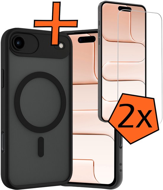 Coque d'iPhone noire et protecteur d'écran, avec indication "2x".