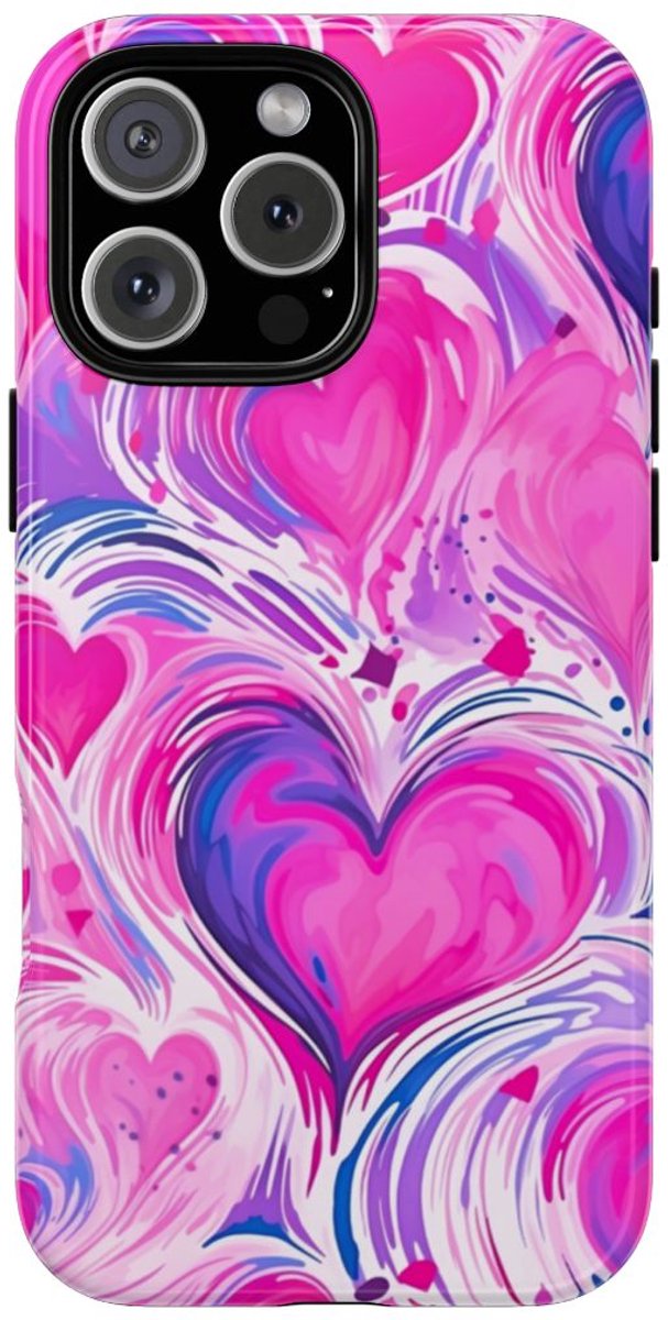 Roze en Paarse Hartjeswerveling – Telefoonhoesje Geschikt voor iPhone 16 Pro Max