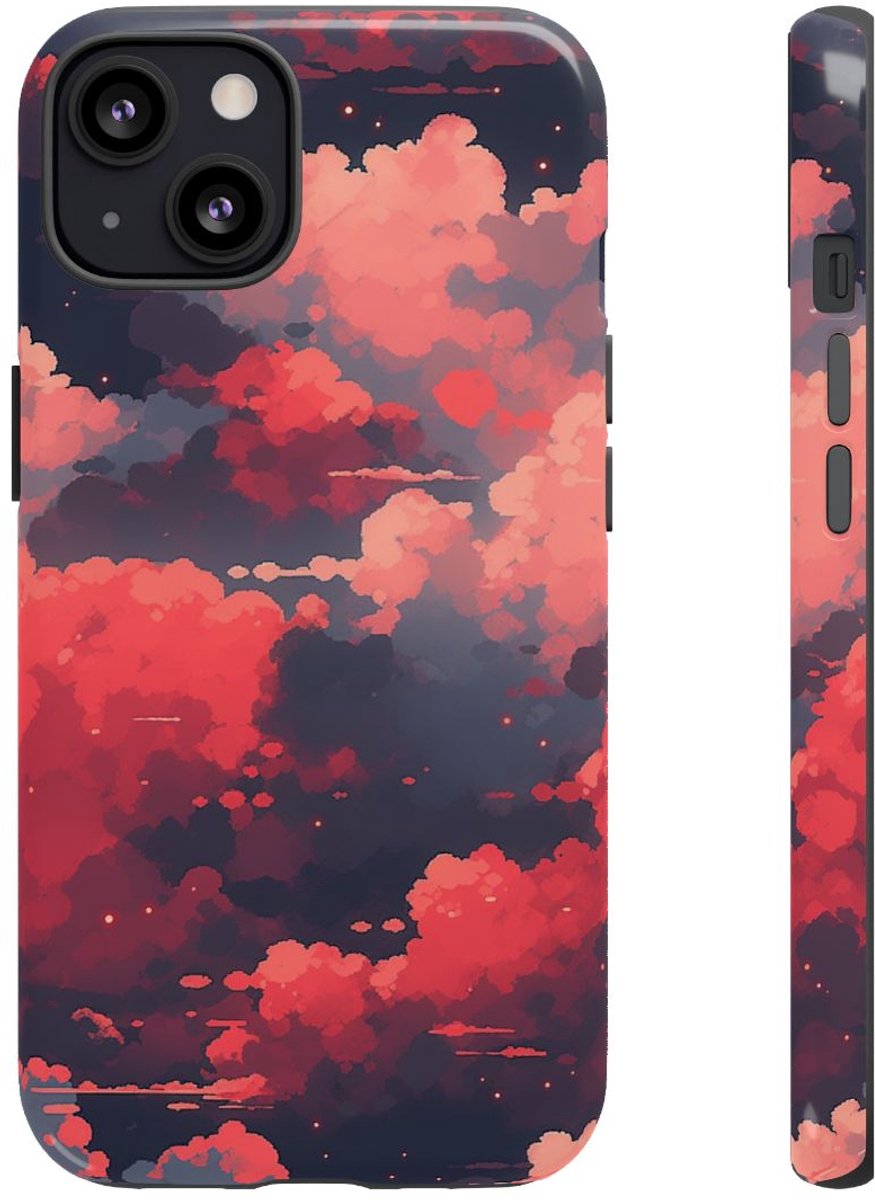 Abstracte Wolkenlucht in Rood en Roze – Telefoonhoesje Geschikt voor iPhone 13