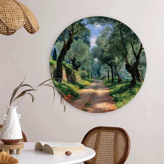 WallCircle® Wandcirkel 60x60 cm - Muurcirkel Pad - Bomen - Schaduw - Muurdecoratie woonkamer - Wanddecoratie slaapkamer - Kamer decoratie accessoires - Ronde schilderijen