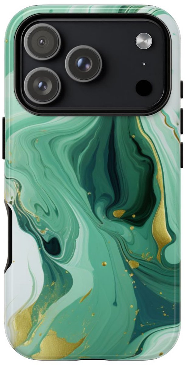 Groen-Gouden Marmerwerveling – Telefoonhoesje Geschikt voor iPhone 17 Pro