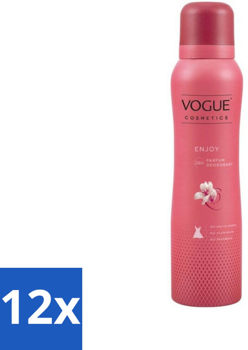 12 x Vogue Enjoy Parfum Deodorant 150 ml - Parfum En Deodorant - Deodorant Spray - 24 Uur Bescherming - Geur Van Mandarijn - Geur Van Jasmijn