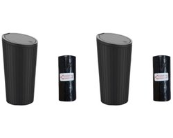 2-Pack Auto Prullenbak - Mini Auto Prullenbak - met 2 Rollen Afvalzakken - Draagbare Mini Prullenbak - Auto Prullenbak met Deksel - voor Auto's, Huizen en Kantoren-8.5*8.5*16.3cm-Zwart