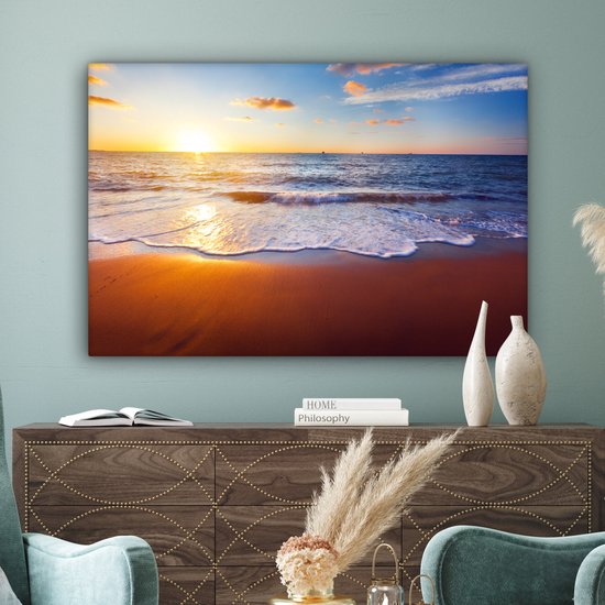 OneMillionCanvasses - Toile - Peinture - Plage - Mer - Soleil - Horizon - Peintures sur toile - Photo sur toile - 150x100 cm - Salon