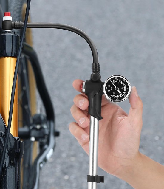 Hogedruk Schokpomp 300 PSI - 2-in-1 Vork- en Fietsbandpomp met Manometer — afbeelding 5