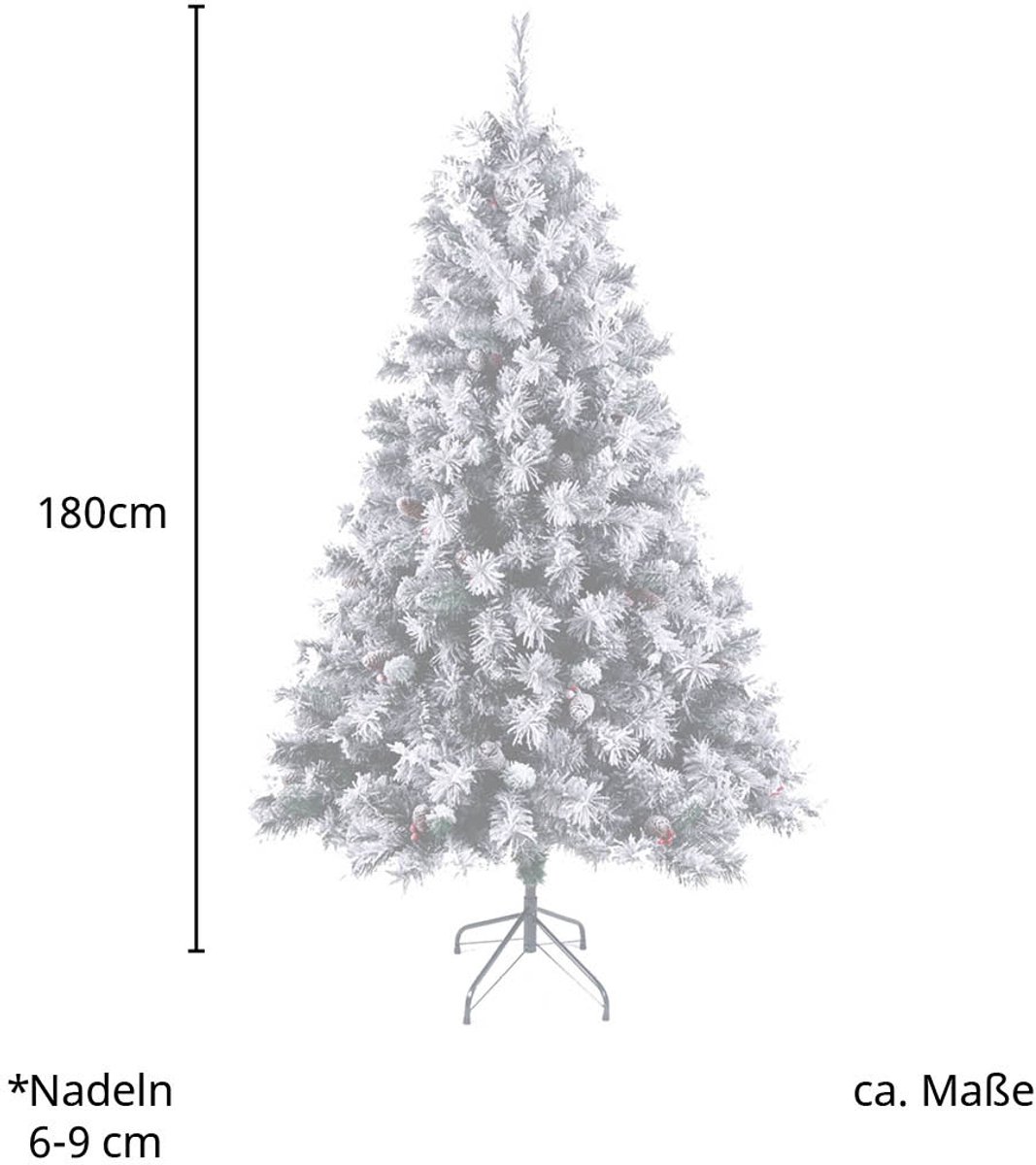 SVITA kunstkerstboom sneeuw 180cm - met dennenappels en bessen 661 takpunten inclusief metalen standaard kunstkerstboom (Luvi naalden | 180cm) – foto 4