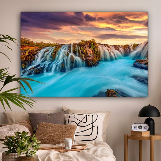 Toile nature - Chutes d'eau - Coucher de soleil - Paysage - Tableau - Toile - Tableaux sur toile salon - 180x120 cm