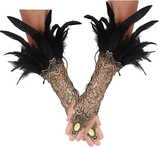 Zwarte kanten handschoenen dames lange vingerloze handschoenen jaren 20 vintage operahandschoenen elleboog-armhoezen dames operngala bruiloft Halloween party kostuum accessoires