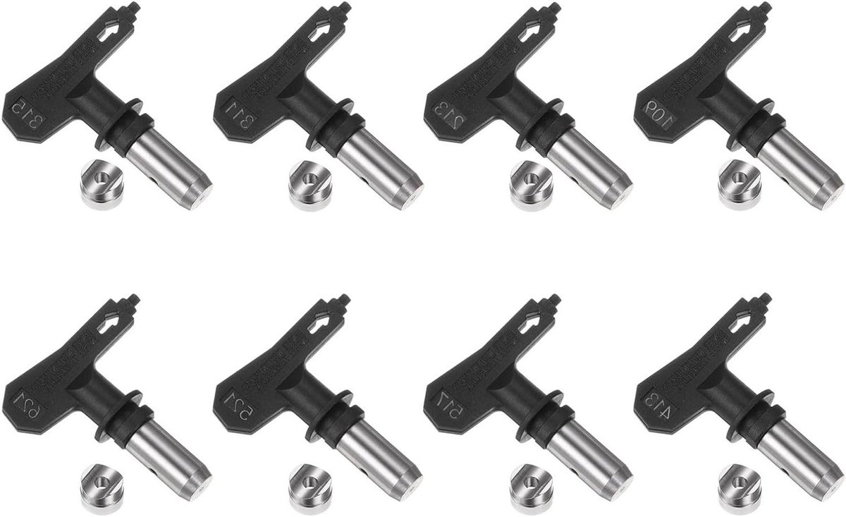 8-delige set omkeerbare spuitmonden voor airless-spuitapparaten - Verschillende maten - Voor modellen 109, 213, 311, 315, 413, 517, 619, 621 - Verfspuitaccessoires - Zwart reserveonderdelen