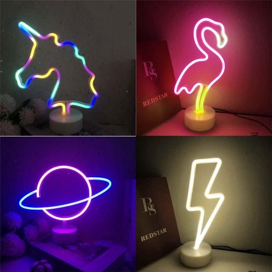 LED Neon Flamingo Tafellamp - Op Batterijen, Sfeerverlichting voor Slaapkamer van Merkloos — afbeelding 3